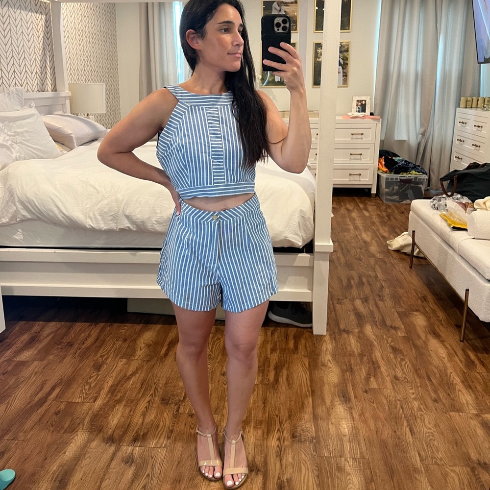 Stripped Blue and White Two Piece Set